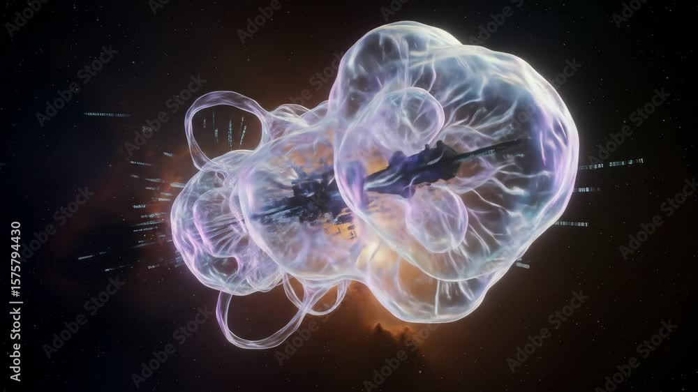 Aufkleber spaceship emerging from nebula - a futuristic spaceship is enveloped in a luminous, ethereal nebula.