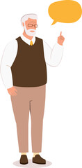 One Elderly Man Standing And Talking With One Finger Pointing Up.