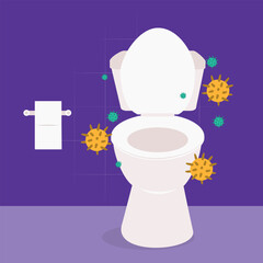 Front View Of Toilet Filled With Germs. Toilet Bowl. Toilet Paper.