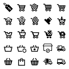 E-Commerce & Shopping Line Icons – Cart, Sale Tag, Delivery Truck & Box Symbols for Online Stores, Retail Branding, and Digital Marketplaces