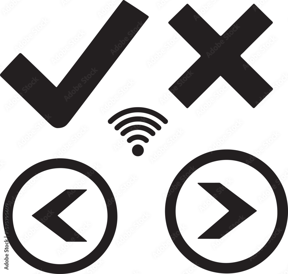 Aufkleber check mark cross wifi signal left right arrow icons vector