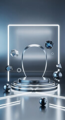 Futuristic Metallic Geometric Shapes and Neon Lights