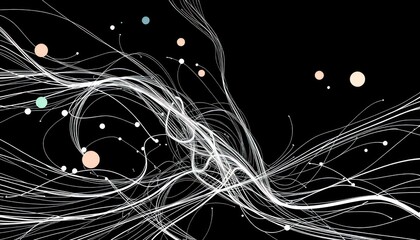 Abstract swirling lines and dots on black background