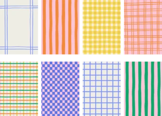 Fototapete Retro, vintage hand drawn abstract patterned backgrounds. French, Italian style patterns with strips, checkered and plaid vector pattern © Marina Zlochin