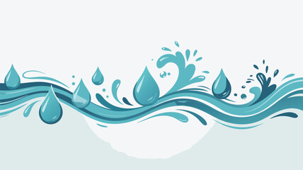 Fototapeta premium Cartoon Water Drops with Waves and Splashes Against White Background Illustration Element
