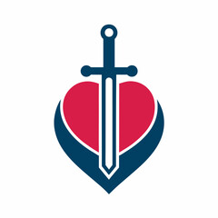 Heart Shield Sword Logo Vector.