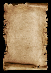 Obraz premium Realistic old parchment with curled edges and aged paper texture isolated on background