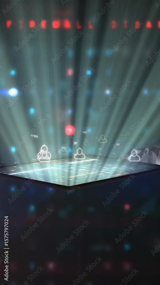 Poster animation of ai data processing over robot's arm on dark background