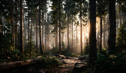 Obraz premium Serene Forest Path Radiates Natural Warmth