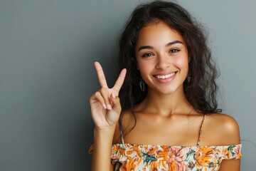 Woman making a hand gesture to signify "ok," isolated on a neutral background, indicating a positive or affirming action, Generative AI