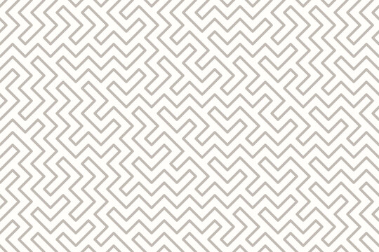 Modern seamless vector pattern with geometric maze-inspired lines, neutral beige over white. Ideal for contemporary textiles, wallpapers, packaging, backgrounds in digital banners or print projects.
