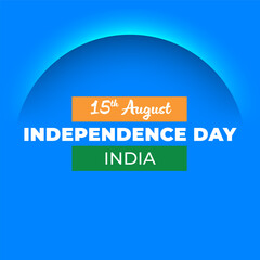 Square social media post template for India Independence day with blue background, shadow cut line. Vector holiday minimalistic graphic banner design. 15 August Independence Day India text