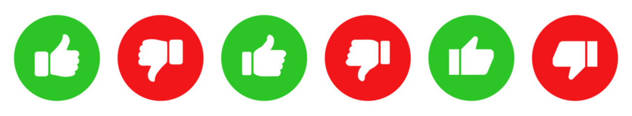Set of thumbs up and thumbs down icons. Perfect for UI design, feedback, voting, ratings, and approval or rejection systems. Vector symbols for web or apps.