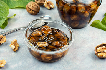 Bank of jam walnuts.