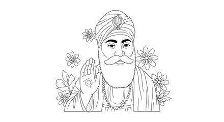 Obraz premium Guru nanak dev ji blessing with flowers and leaves isolated on transparent background