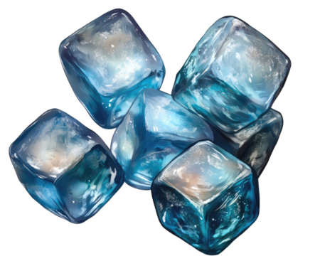 Ice cubes in various shades of blue