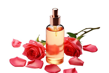 Skincare bottle styled with floral elements