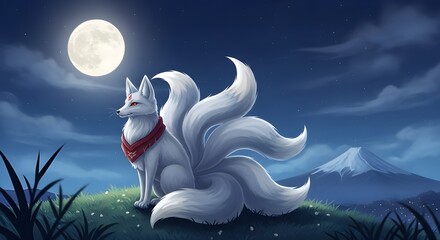 Kitsune Under the Full Moon