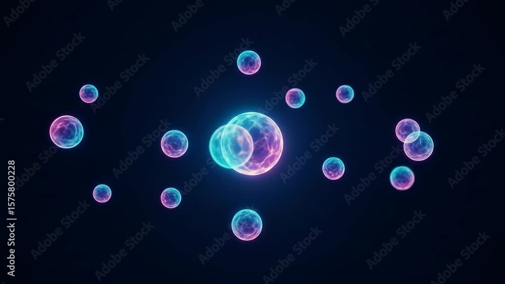 Aufkleber glowing orbs floating in dark space - abstract animation of multiple glowing orbs, predominantly blu