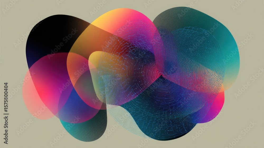 Poster abstract composition of overlapping colorful shapes