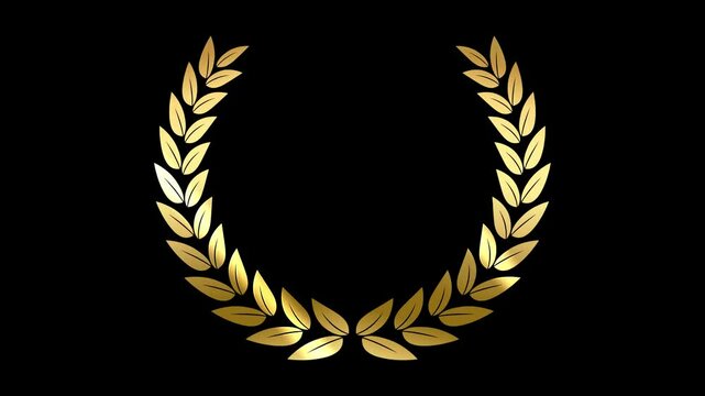 Gold Laurel wreath animation Golden award wreath frame 4K animation Award winner. Symbol of success achievements animation. Ceremonial wreath. Ornamental element. Gold illustration on black background