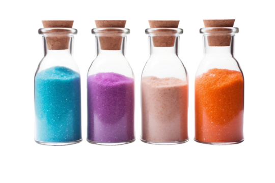 Glass bottles showcasing sand patterns