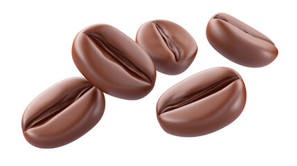 3D five coffee beans isolated on white background