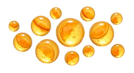 Golden Oil Droplets on White: Beauty & Health