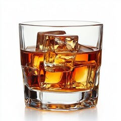 A glass of whiskey with ice cubes, perfect for a refreshing drink.
