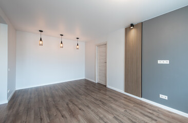 Modern Minimalist Interior Floor With Wooden Finish and Neutral Toned Walls