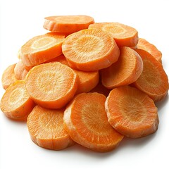 A pile of fresh, sliced carrots arranged artfully for display.