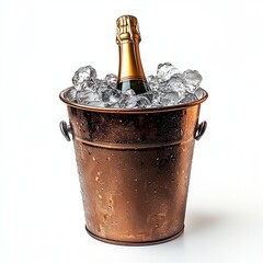 Chilled champagne bottle in an ice bucket ready for celebration.