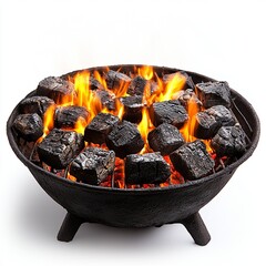 Grill with charcoal and vibrant flames emitting heat and light.