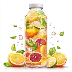 Refreshing citrus drink with vibrant fruits and herbs.