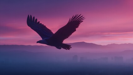 Obraz premium Majestic Bird Soaring Amidst Twilight Skies Displayed