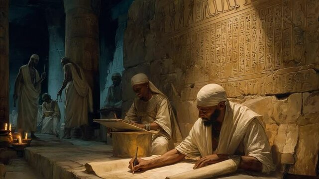 Ancient Egyptian scribes writing hieroglyphs 4K Video