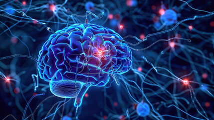 Human brain with highlighted neuron activity symbolizing epilepsy
