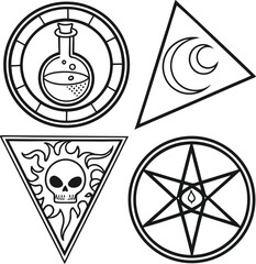 Abstract vector illustration featuring a set of web business icons, including compass, diamond, star, circle, and shield shapes