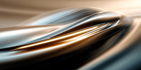 Obraz premium Futuristic abstract form with fluid metallic curves and glowing golden streaks in a smooth motion-inspired composition