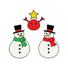 "Festive Christmas Scene with Decorated Tree, Snowmen, and Holiday Decorations"