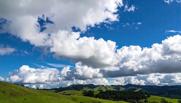 Expansive vista of clouds over rolling hills