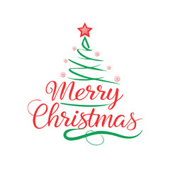 "Minimalist 'Merry Christmas' Vector with Red and Green Curvy Christmas Tree"
