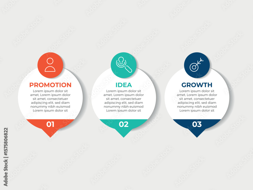 Poster 3 steps business data visualization timeline process infographic template design with icons.