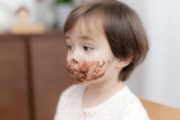 Toddler Enjoying Chocolate With a Messy Face in a Bright Room