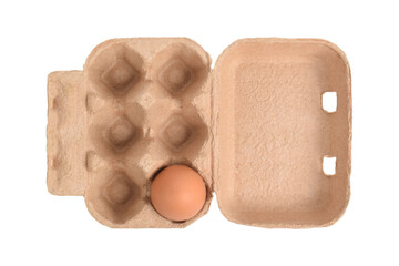 Cardboard egg box with eggs isolated on white backgound with clipping path
