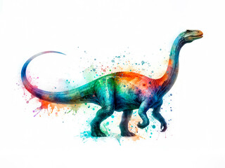 Watercolor illustration of Diplodocus dinosaur