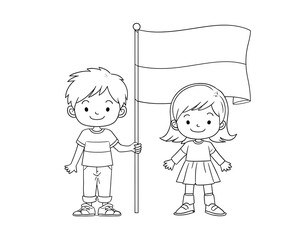 Coloring page of children celebrate independence