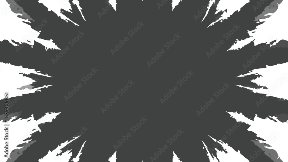 Poster abstract gray and white burst pattern with jagged edges emanating from a central dark area design