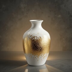 Elegant White and Gold Vase Displayed in a Minimalist Studio Setting