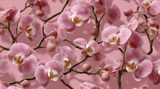 Pink orchid floral pattern background